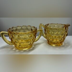 Vintage Jeannette Glass Amber “Cubist” Sugar and Creamer Set